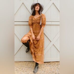 Ivy City Co Tan Maxi Dress with Puff Sleeves